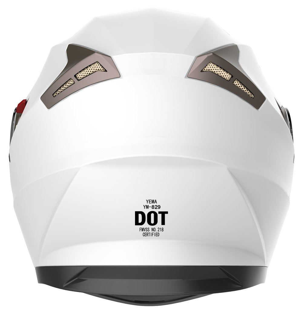 YEMA Helmet Full Face Motorcycle Helmet DOT Approved, Large, White, ABS Shell, Model YM-829 for Men & Women
