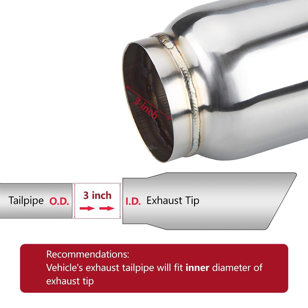 Lcgp 3'' Inlet Universal Exhaust Tip Pack Of 2, 4'' Outlet - 5'' Long, Stainless Steel Double Wall Angle Cut