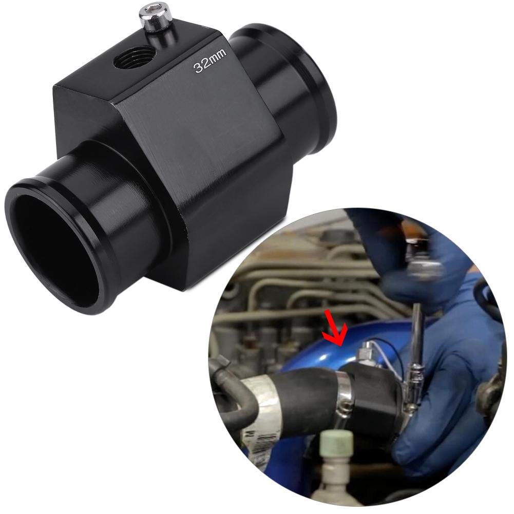 Water Temp Joint Pipe, Aluminum Car Water Temp Temperature Joint Pipe Hose Gauge Adapter Black(32Mm)