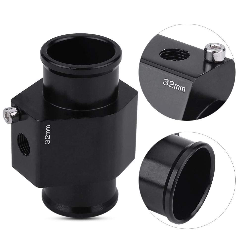 Water Temp Joint Pipe, Aluminum Car Water Temp Temperature Joint Pipe Hose Gauge Adapter Black(32Mm)