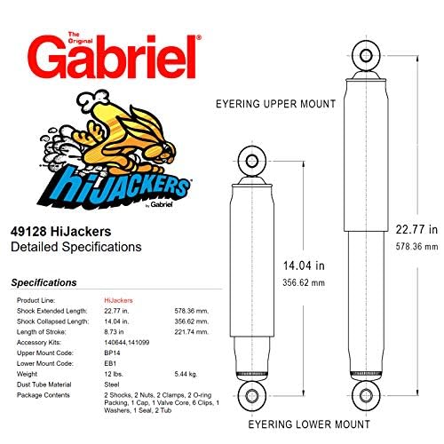 Gabriel 49128 Hijackers Rear Adjustable Air Shock Absorbers Fits Oldsmobile, Cutlass Turnpike, Delmont, Delta, Dynamic Jetstar,