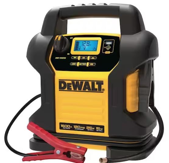 Dewalt Dxaej14-Type3 Digital Portable Power Station Jump Starter - 1600 Peak Amps With 120 Psi Compressor, Ac Charging Cube, 15W