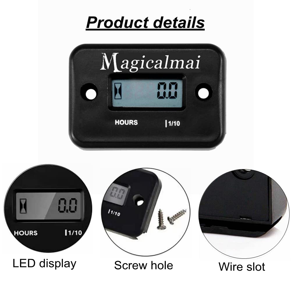 2Pcs Magicalmai Inductive Hour Meter For Gas Engine Generator Lawn Mower Pressure Washer Marine Atv Boat Outboard Motor Dirt Bik