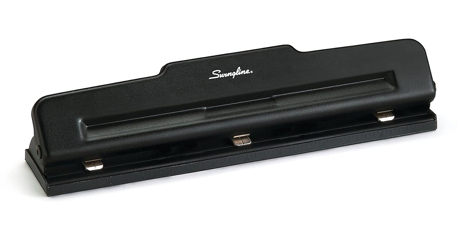 Swingline 10-Sheet Desktop Three-Hole Punch, Adjustable, Metal, Black, Model SWI74015, Small (1-24)