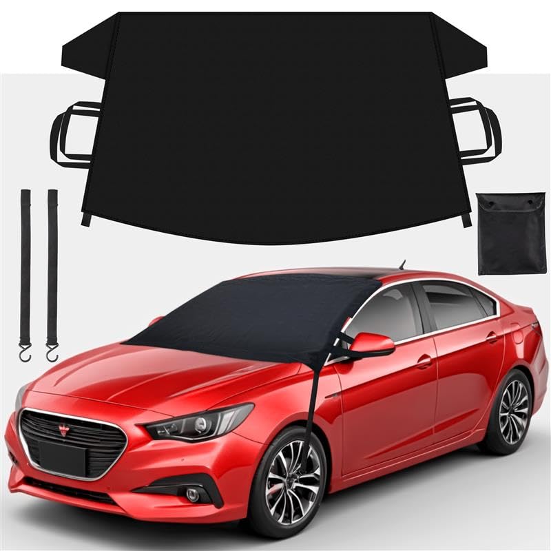 Econour Windshield Cover For Ice And Snow | Windshield Frost Cover With Elastic Strap | Windproof Double Strap Design | Water, H