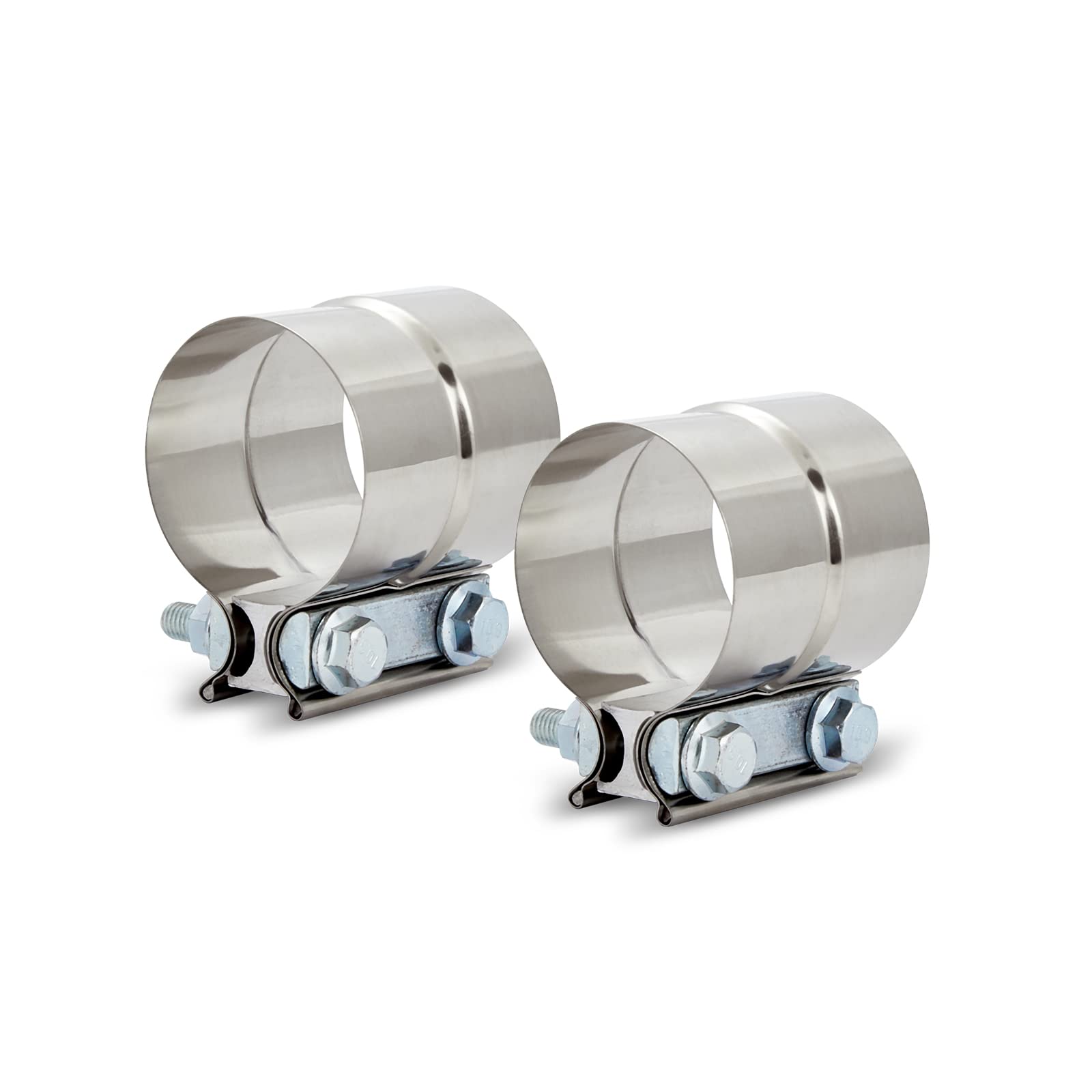 Floshine 2.5 In Lap Joint Band Clamps,Exhaust Muffler Clamp 2 Pcs,2.5 Exhaust Pipe Clamps Preformed Stainless Steel