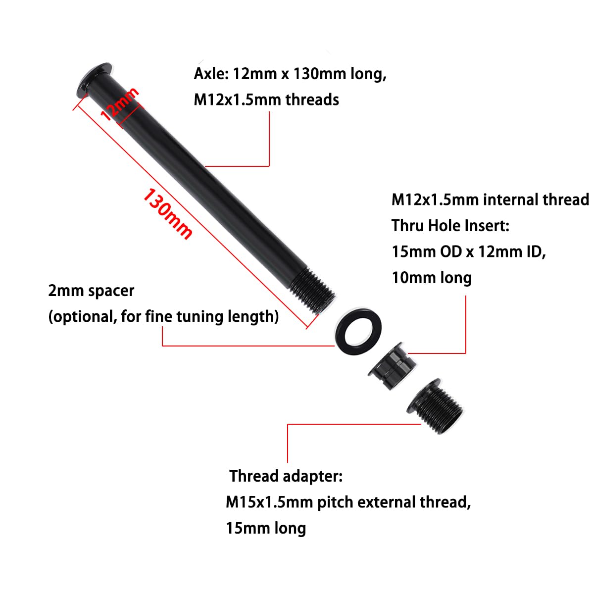HQPARRTS Fork Thru Axle Conversion Kit, 15mm to 12mm, High-Quality, Black, Compatible with Road, Gravel, and Cross Bikes