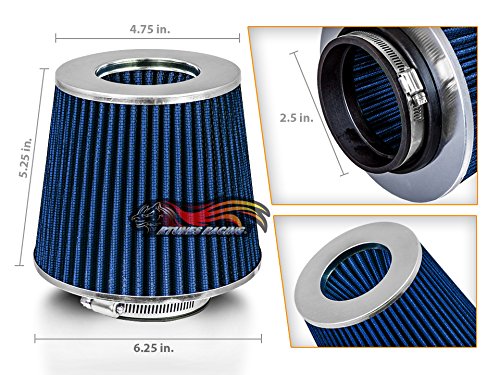 Blue 3.5'' 89 Mm Inlet Truck Cold Air Cone Replacement Performance Washable Clamp-On Dry Air Filter (8'' Tall)