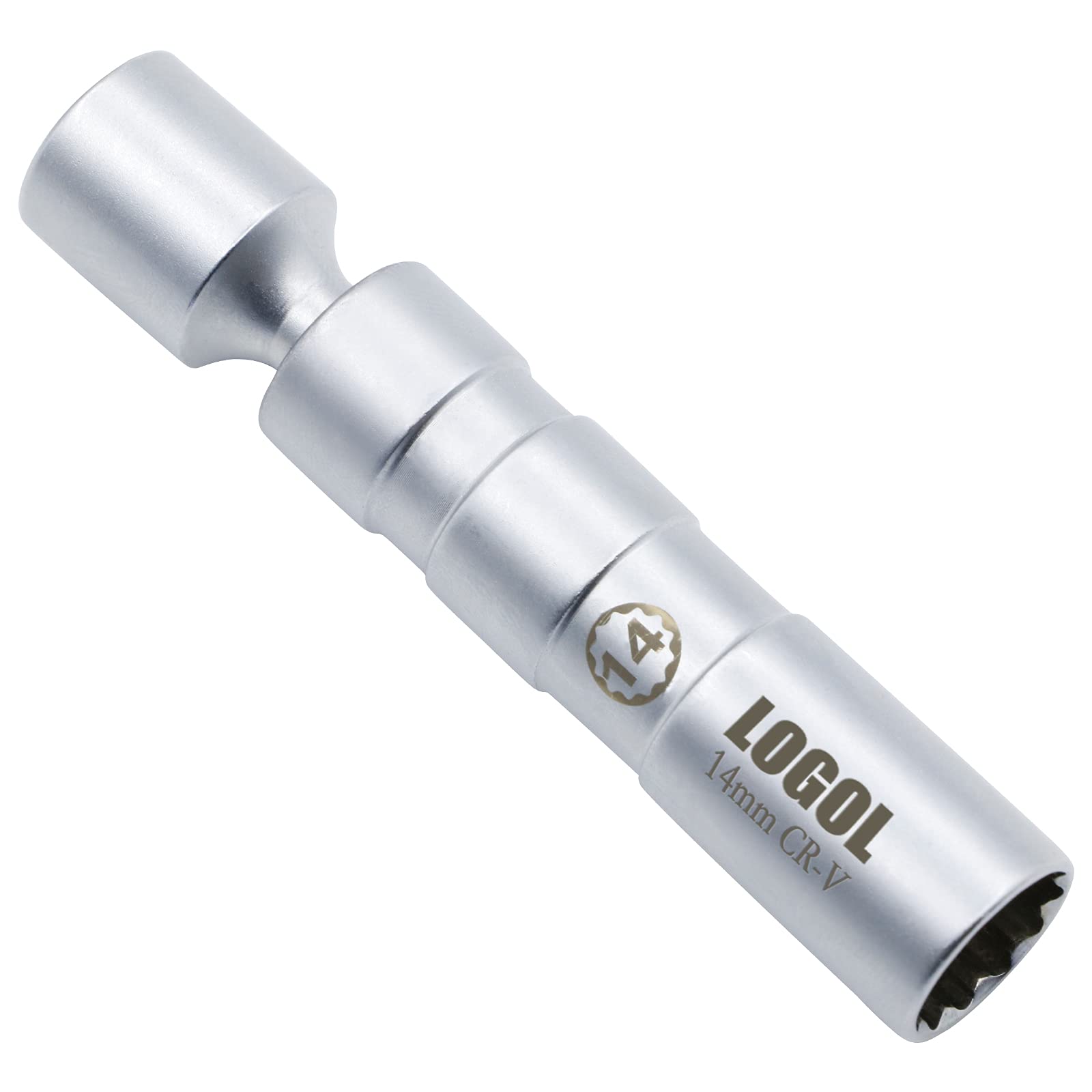 LOGOL 14mm Swivel Magnetic Spark Plug Socket,3/8Inch Drive 12Point Thin Wall Socket With Enhanced Magnetic Design for BMW, Min