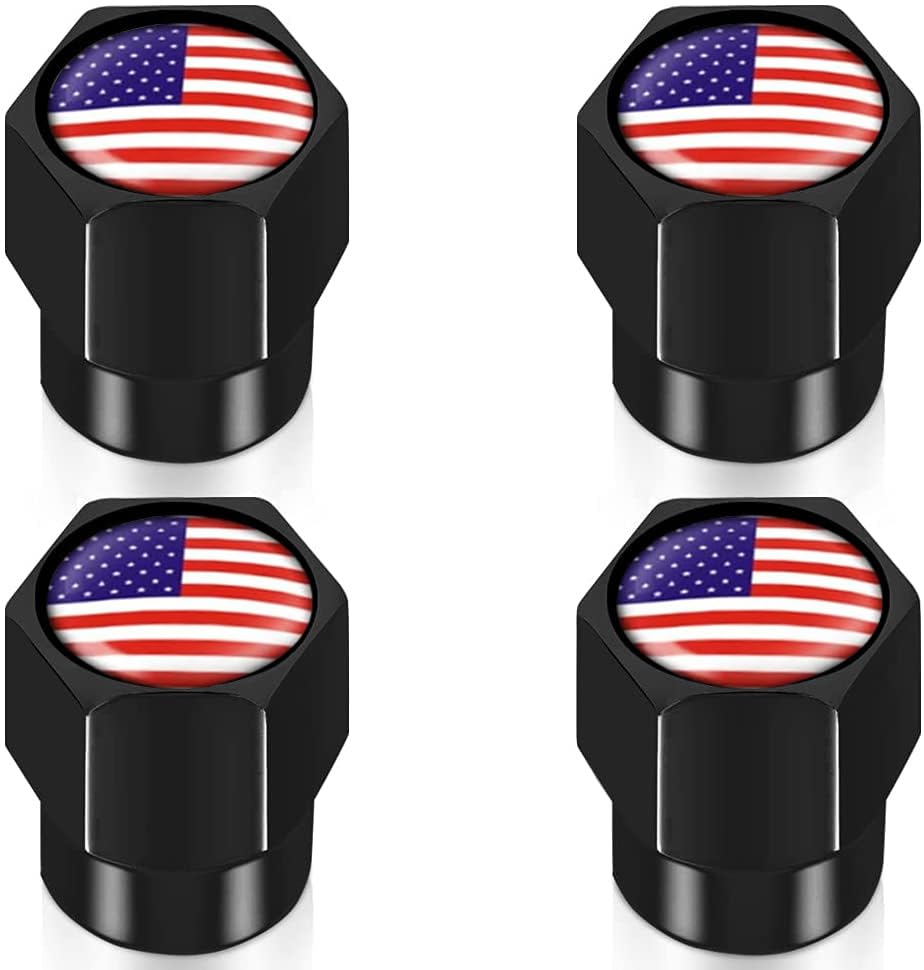 4Pcs Tire Valve Stem Caps Explosion Valve Cover Aluminum Alloy Compatible with Car Truck SUV American Flag Car Accessories