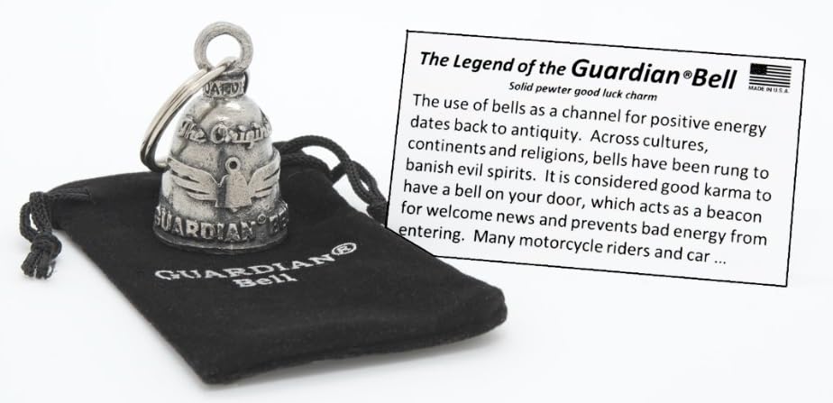 Guardian Bell Worlds Greatest Biker Grandpa Good Luck Bell W/Keyring & Black Velvet Gift Bag  Motorcycle Bell  Lead-Free Pewter