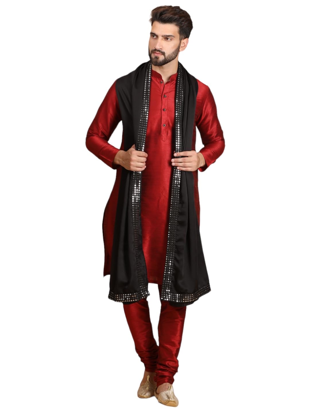 Ethluxis Dupatta/Mens Viscose Mix Mirror Embroidered Stole/Stole For Men  Black  Taglia Unica -Like New