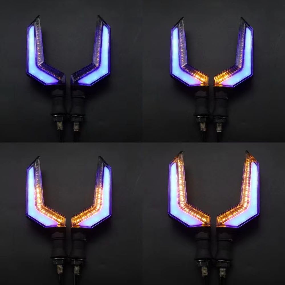 Mailaier Universal Motorcycle LED Turn Signal Blade Shaped Dual Color Front and Rear Indicator lights, Amber Yellow Flowing and