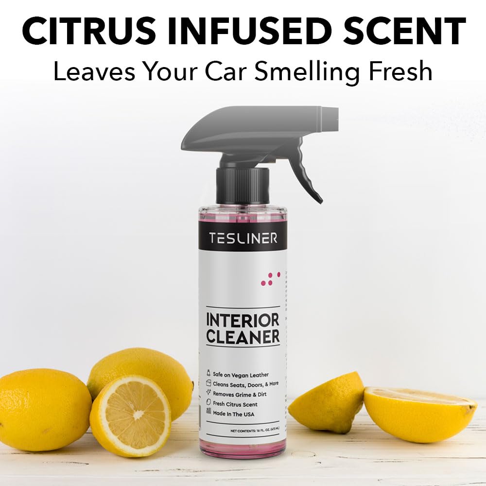 TesLiner Tesla Seat Cleaner & Stain Remover - Biodegradable, 16 Fl Oz, Safe for Black & White Vegan Leather, Model TL-IC