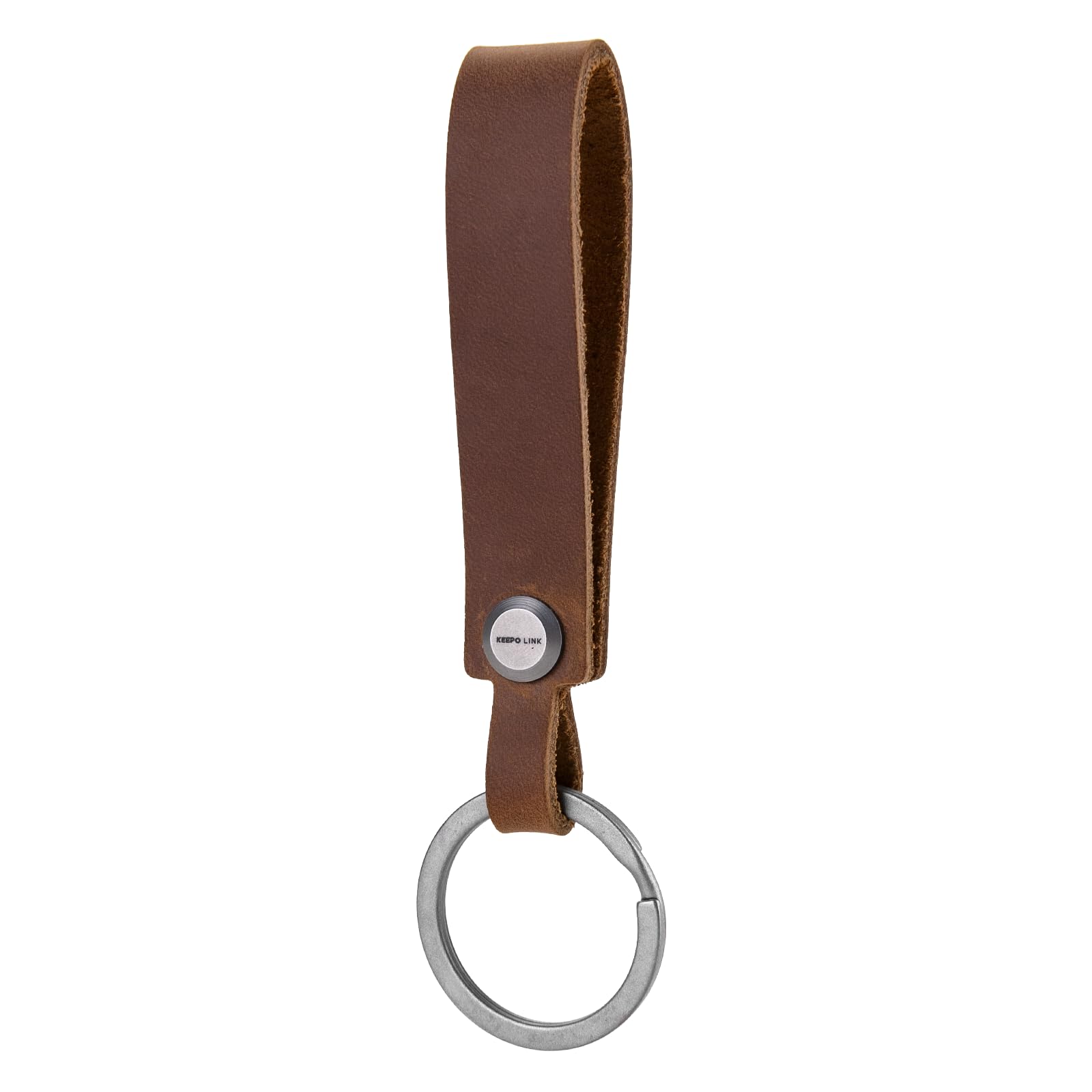 KEEPO LINK Leather Keychain Strap with Titanium Key Ring, Detachable Leather Key Chain Key Fob Holder for Men, OLM03 (Brown)