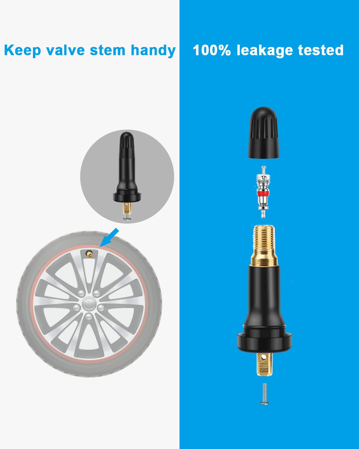 Riseuvo 5pcs TPMS 20008 Sensor Valve Stem - Rubber Snap-in Valves, Tubeless Valve Stems 0.453 inch Rim Holes Replacement for Sta