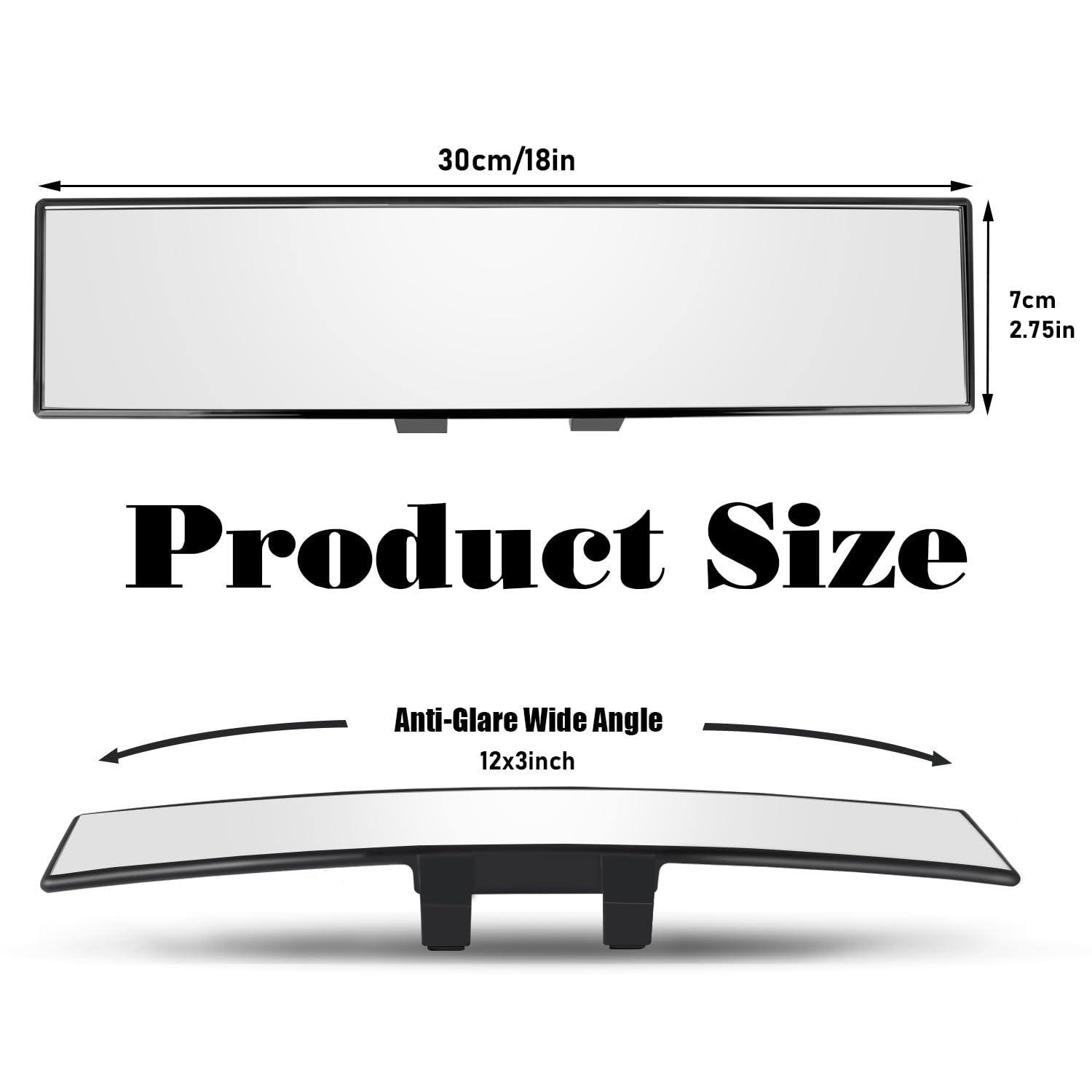 Yoolight Car Rearview Mirror - Universal 12" Panoramic Clip-On, Wide Angle, Black, Model 13, Durable ABS Material