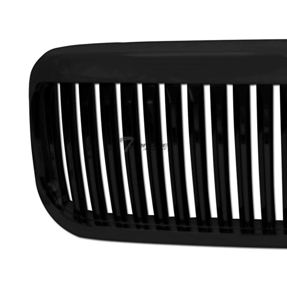 Glossy Black Vertical Front Hood Bumper Grill Grille Guard ABS Compatible With 99-04 Ford F250 F350 F450 F550 Superduty / 00-04