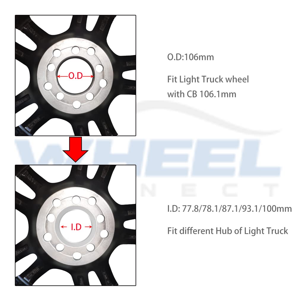 Wheel Connect Hub Centric Rings, 106 To 93.1, Set Of 4, Aluminium Alloy Hubrings, O.D:106 (106.1) - I.D 93.1Mm. A