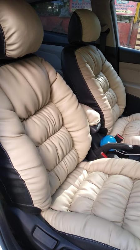 3D FRONTLINE PU Leather Puffy Series BeigeBlack Car Seat Cover Compatible with Maruti Swift