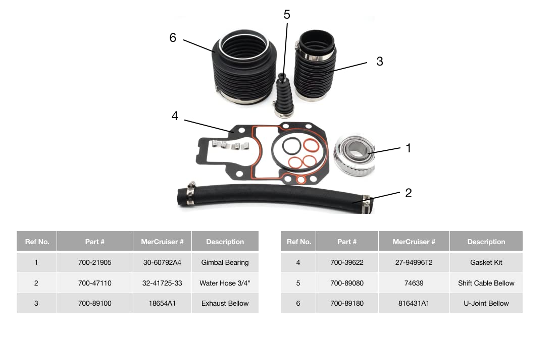 UANOFCN 803099T1 Transom Seal Bellows Kit for MerCruiser Alpha One Gen 2 1991 and up Stern Drive Maintenance Kit 30-803099T1