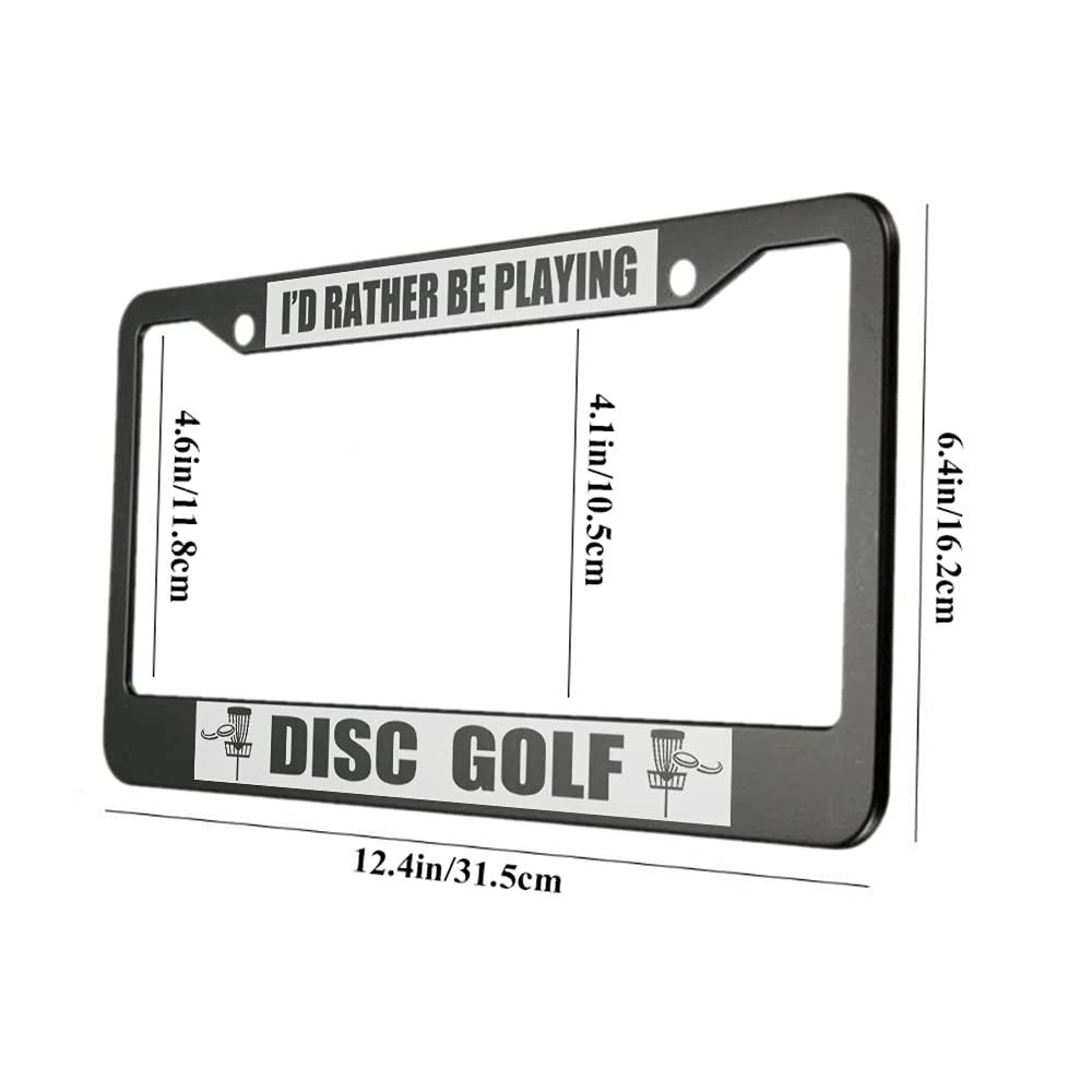 Ofloral I'D Rather Be Playing Disc Golf Aluminum Alloy License Plate Frame Black Line Frisbee Golf Applicable To Us Standard Met