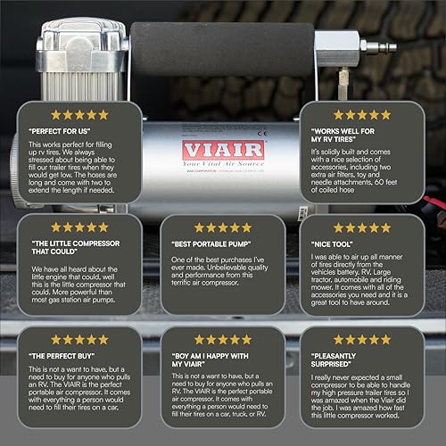 VIAIR 400P-RV Tire Inflator Kit - Automatic Portable Compressor, 150 PSI, Silver, Ideal for RV, Truck, Jeep, SUV Tires
