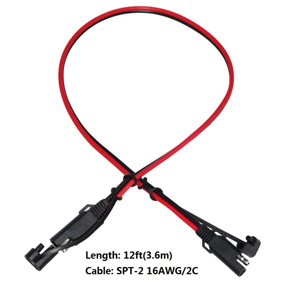 SPARKING 12FT SAE to SAE Extension Cable 16AWG - Heavy Duty Wire Harness with Waterproof Cap, Red, Model SP-39
