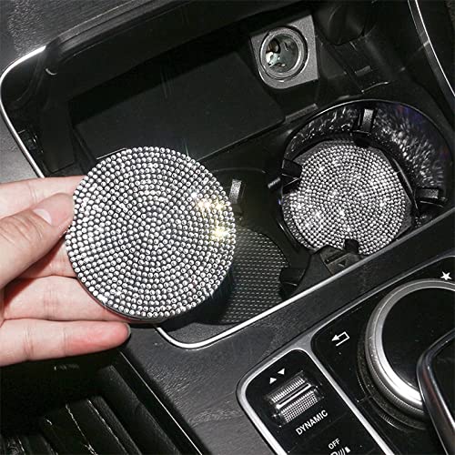 2Pcs Bling Cup Holder Insert Coaster- 2.75 Inch Silicone Anti-Slip Shockproof, Universal Fashion Car Interior Accessories For Women (White)