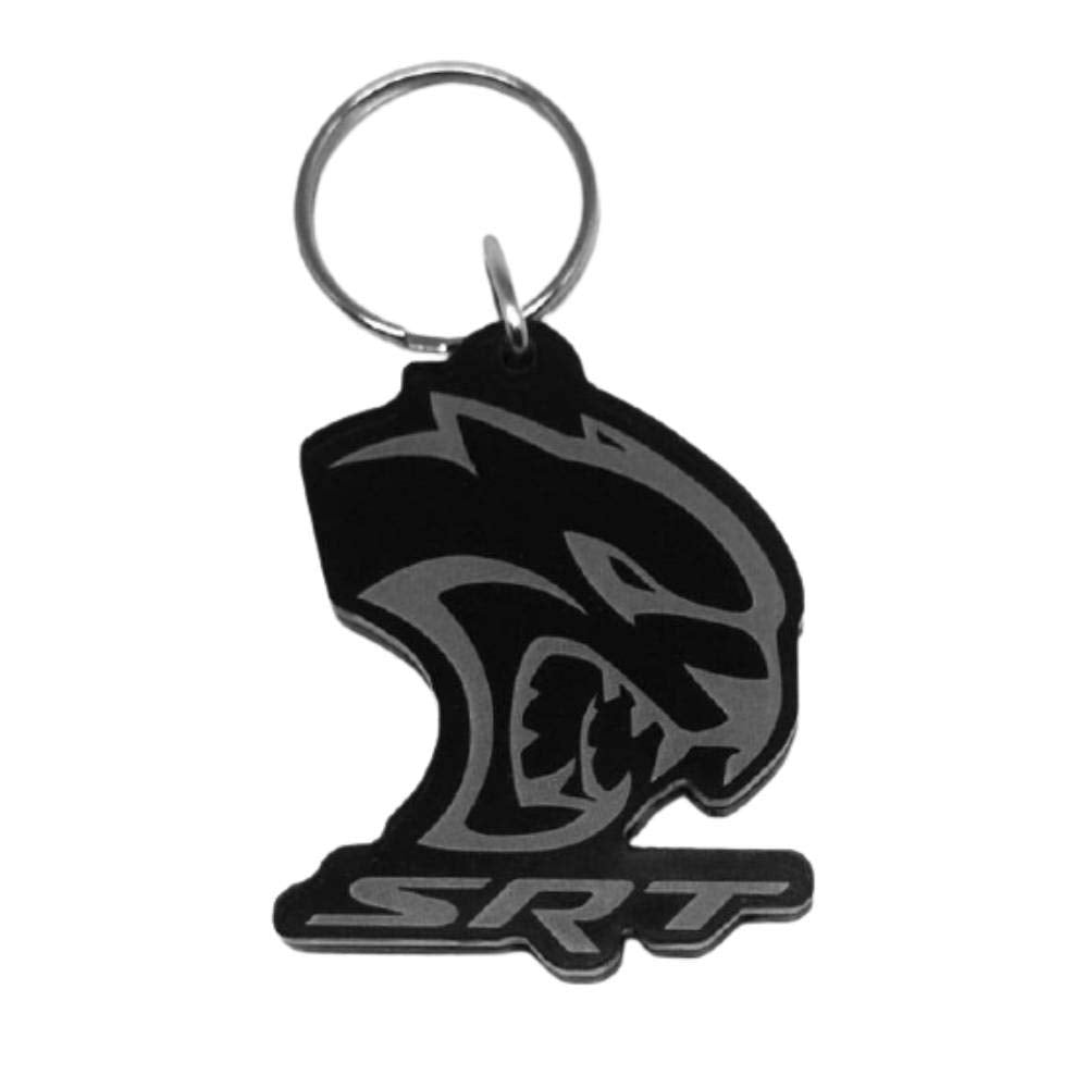 Dodge SRT Hellcat Keychain - Custom Shaped Acrylic Accessory with Black & Silver Logo - Officially Licensed by FCA US LLC - Made