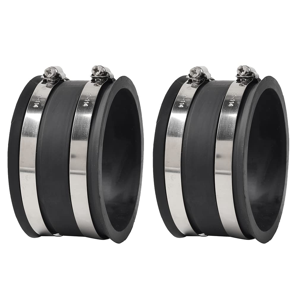 (2-Pack) 4 Inches Outer Diameter Flexible Hose Cuff Coupler With Integrated 2 Dust Collection Hose Clamps - Rubber Vacuum Hose C