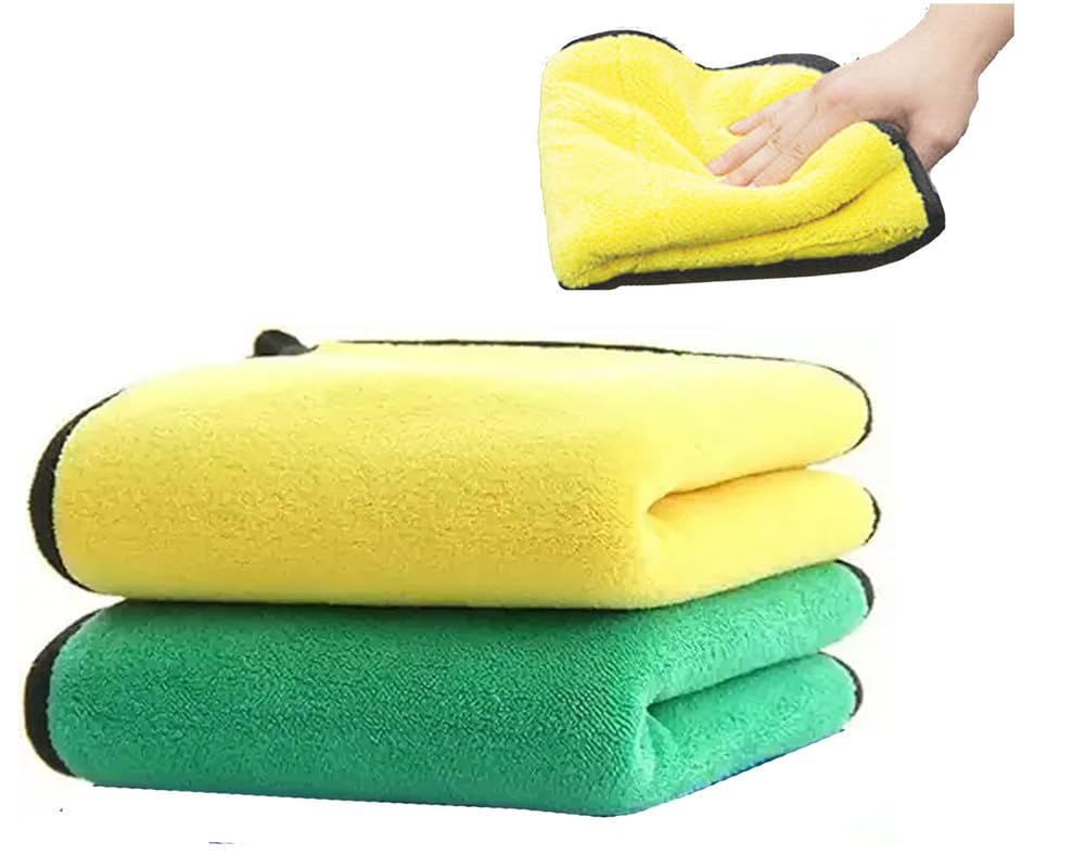 Auto EShopping Microfiber Car Cleaning Cloth Multicolor Cloth Towel Pack of 2 Piece 40x40 500 GSM for Car Bike Cleaning Polishi