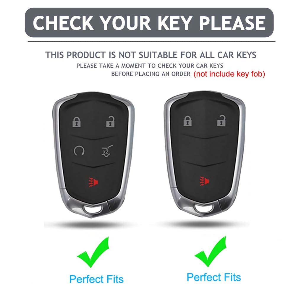 Cacacar For Cadillac Key Fob Cover With Keychain, For Cadillac Escalade Ats Cts Ct6 Sts Srx Xt5 Key Fob Case Premium Soft Tpu Full Protection Smart Key Holder (B-Black)