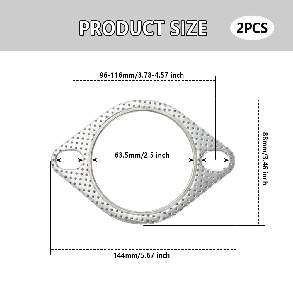 2 PCS Car Exhaust Gasket,2.5'' 2-Bolt Exhaust Flange Gasket Replacement OEM#120-06310-0002,Standard Exhaust Manifold Gasket Car