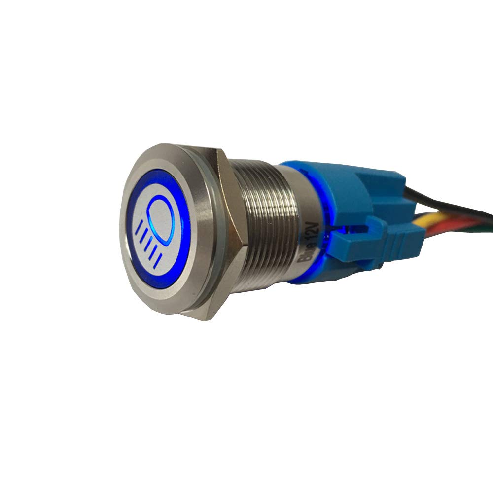 Esupport 12V Car Vehicle Blue Led Light Main Beam Push Button Metal Toggle Switch Socket Plug 19Mm