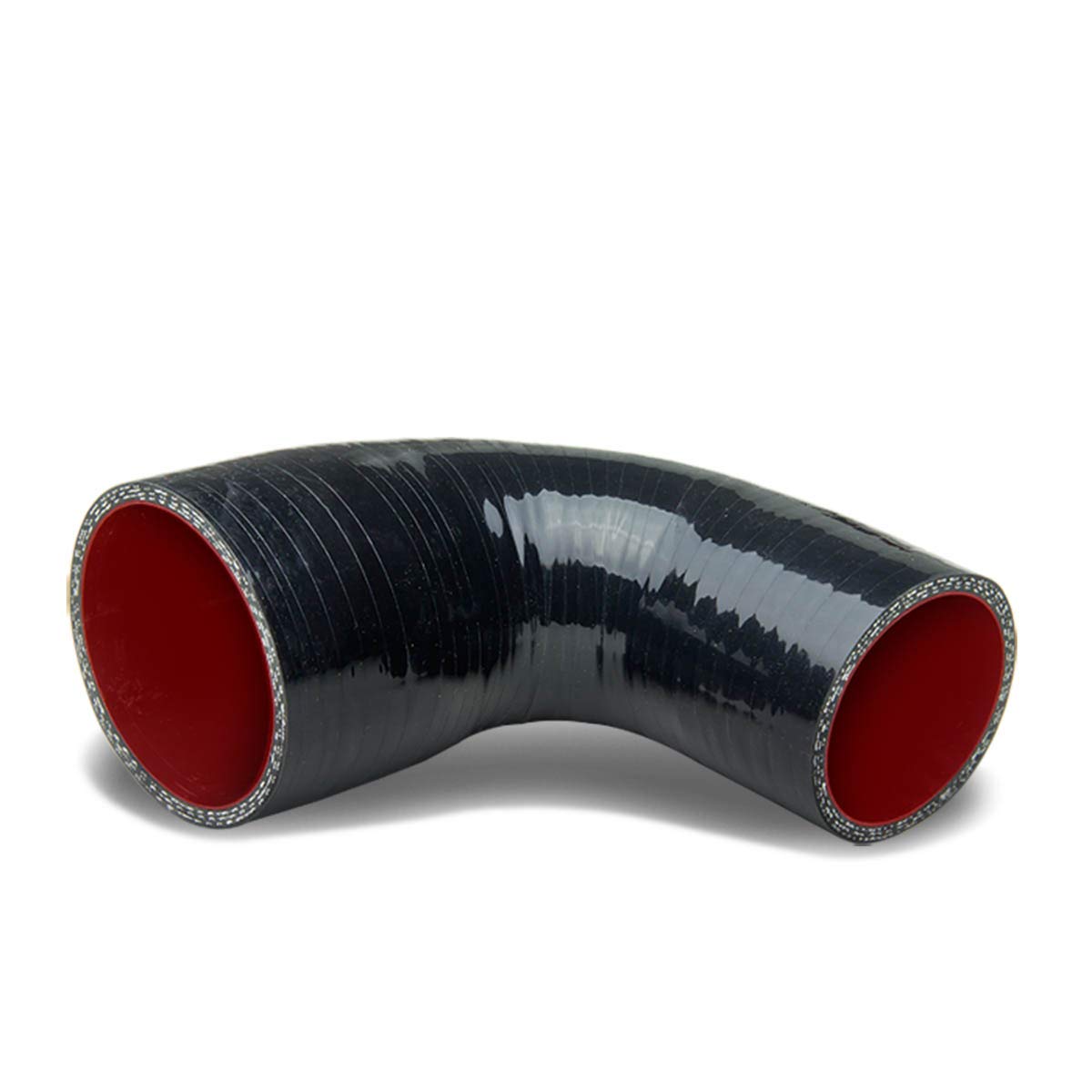 Auto Dynasty 2 Inches To 2.5 Inches 90 Degree Elbow Turbo/Intercooler/Intake Piping Coupler Reducer Silicone Hose (Black & Red)