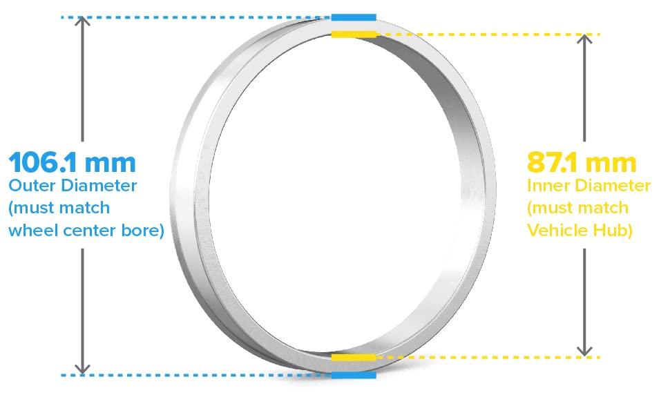 Hubcentric Rings (Pack Of 4) - 87.1Mm Id To 106.1Mm Od - Silver Aluminum Hubrings - Only Works On 87.1Mm Vehicle Hubs And 106.1Mm Wheel Centerbore