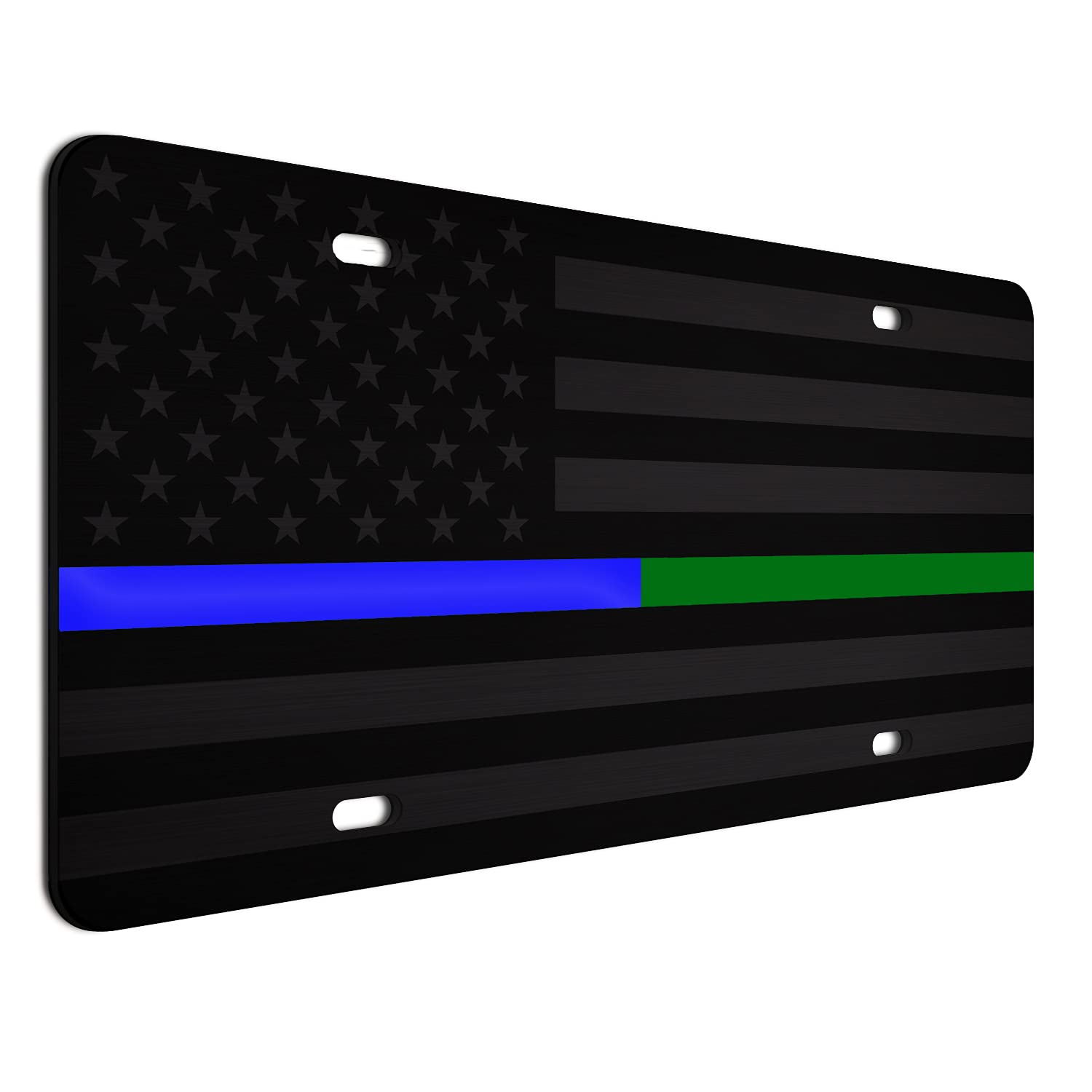 Ghost Brushed 1/8 Thick Subdued Tactical American Flag License Plate Thin Blue Line Thin Green Line