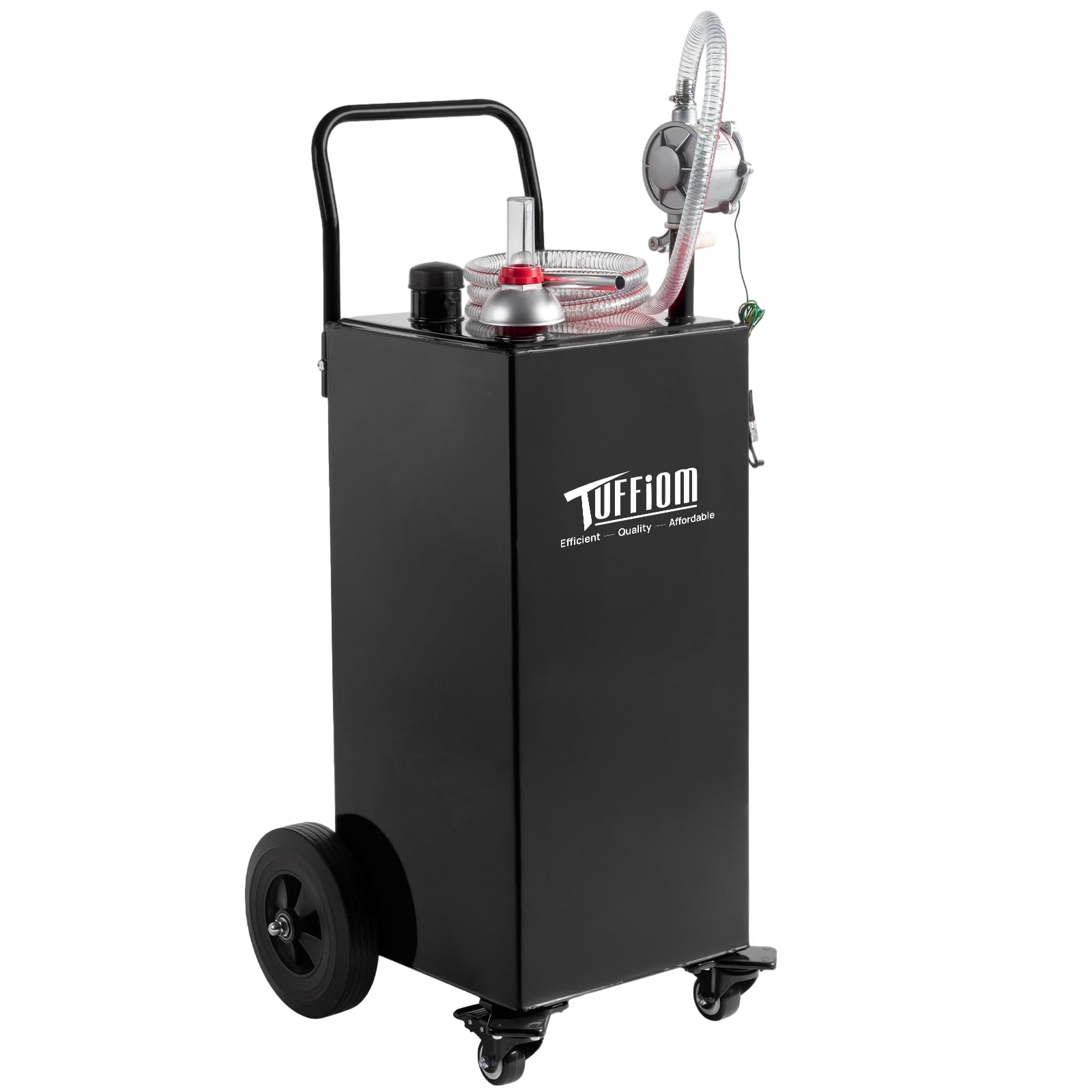TUFFIOM 15 Gallon Portable Gas Caddy with Locking Swivel Casters, Fuel Storage Tank, Gasoline Diesel Can w/Manual Fuel Transfer 