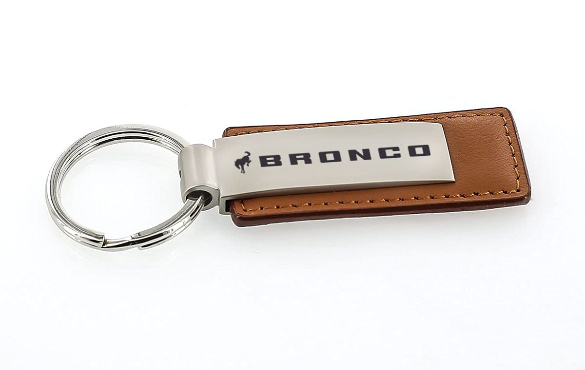 Ford Bronco Vegan Leather Keychain - Brown, Regular Size Key Ring Fob Holder
