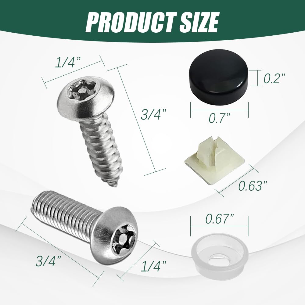 Middrivr Anti Theft License Plate Screws Kit, Rust Proof Stainless Steel, 1/4" (M6), Silver2, Model 2014, Tamper Resistant