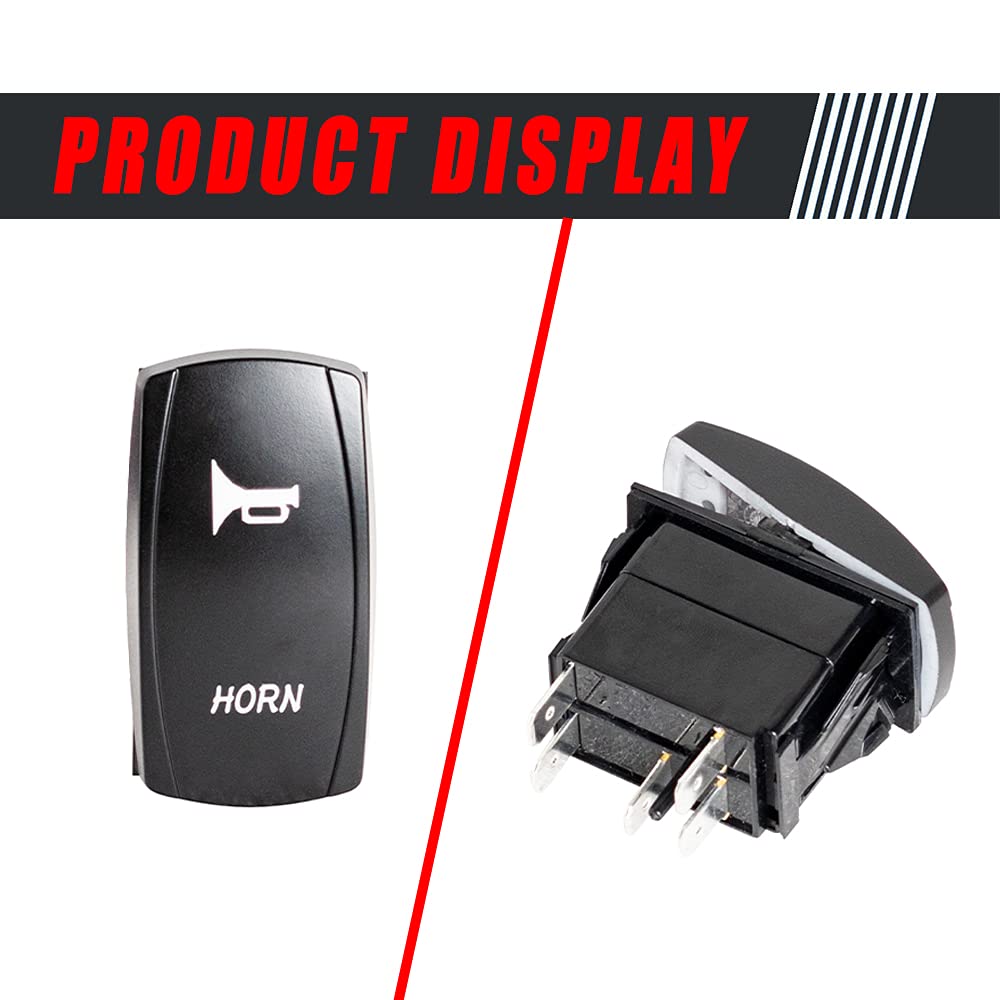 Boine 12V Universal UTV Horn Kit with Blue Rocker Switch, Compatible with Polaris Ranger RZR, Can Am Maverick, Kawasaki - Black