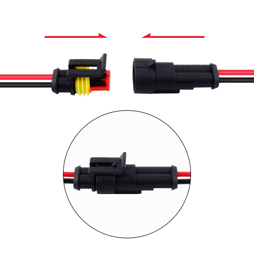 MUYI 5 Kits 2 Pin Connector 18AWG Waterproof Wire Connector 1.0mm Quick Disconnect Wire Connectors 1.5mm Series Automotive Water