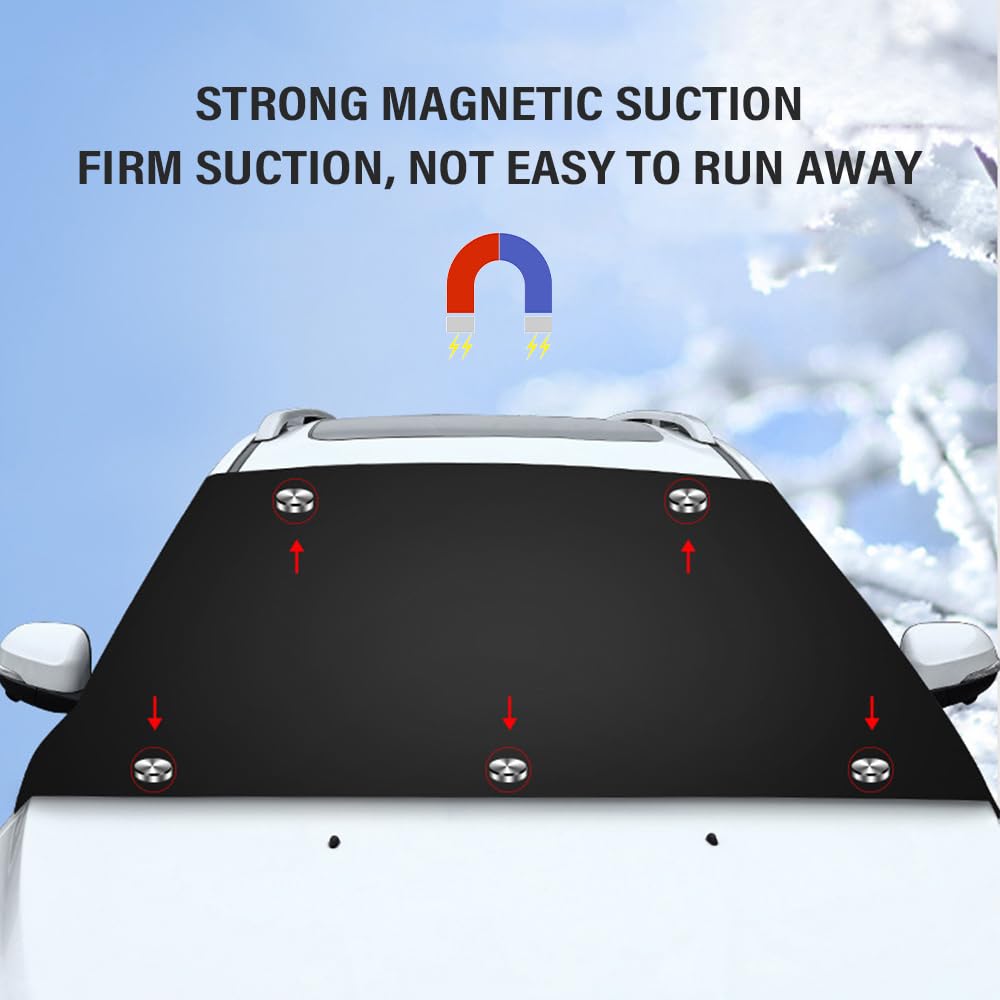 Carleef Magnetic Windshield Cover For Ice And Snow,Anti-Theft Car Windshield Snow Cover With 5 Invisible Magnets,All-Season Univ