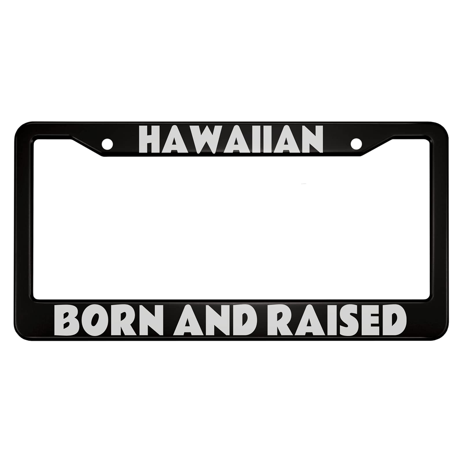 Ofloral Hawaiian Born And Raised Aluminum Alloy License Plate Frame White Words On Black Applicable To Us Standard Car Metal Car
