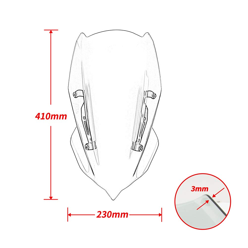 Lorababer Motorcycle Windshield Visor - PC Screen Protector for K-awasaki Z400 Z250 (Smoke)