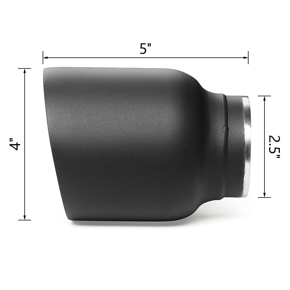 LCGP Diesel Black Exhaust Tip, 2.5" to 4", 5" Length, Double Wall, Stainless Steel, Model SH254005DACK
