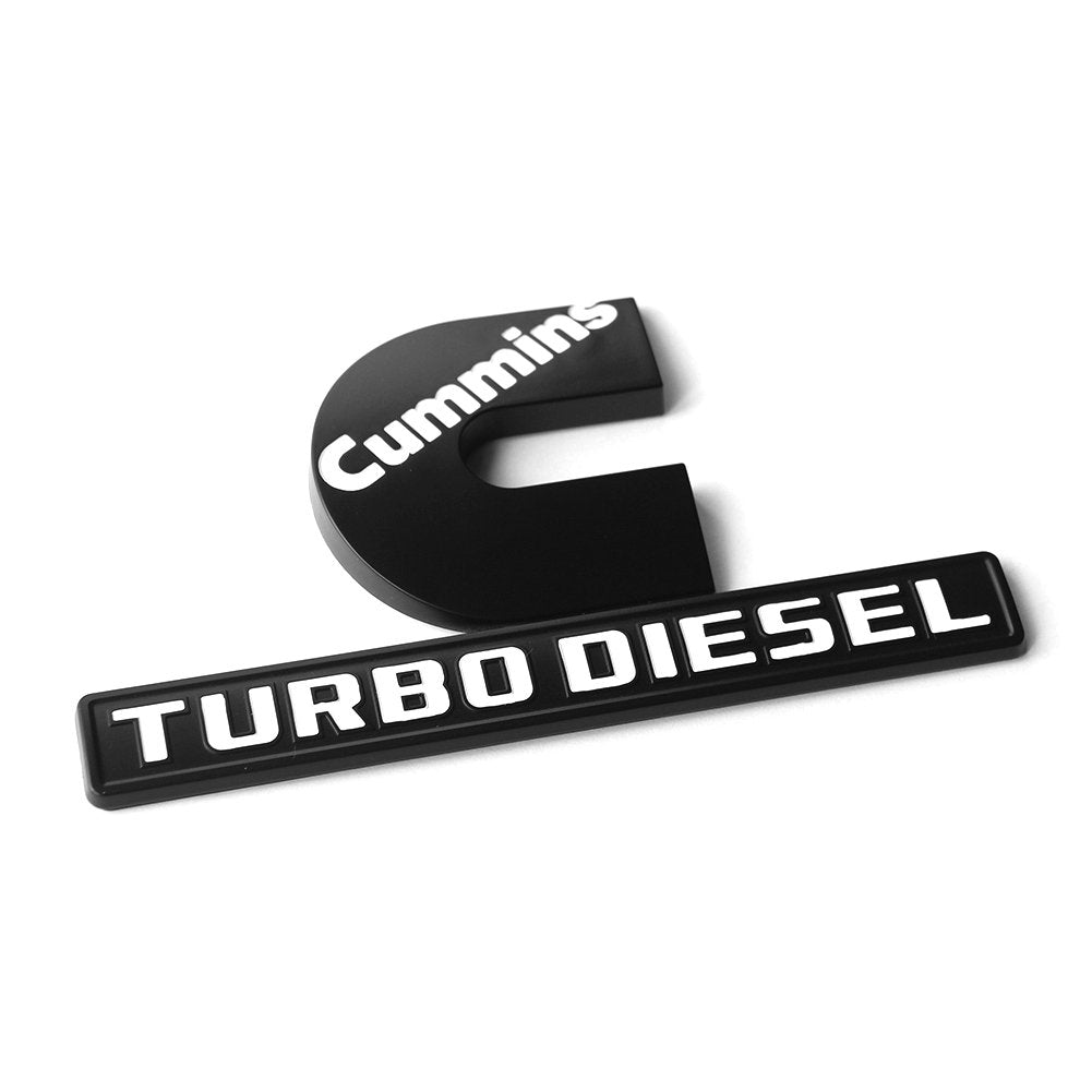 Yoaoo 2Pack Turbo Emblem for Cummins 2500 3500, Black with White, 6.2"x3.4", Model CS0-2-CumBkWh