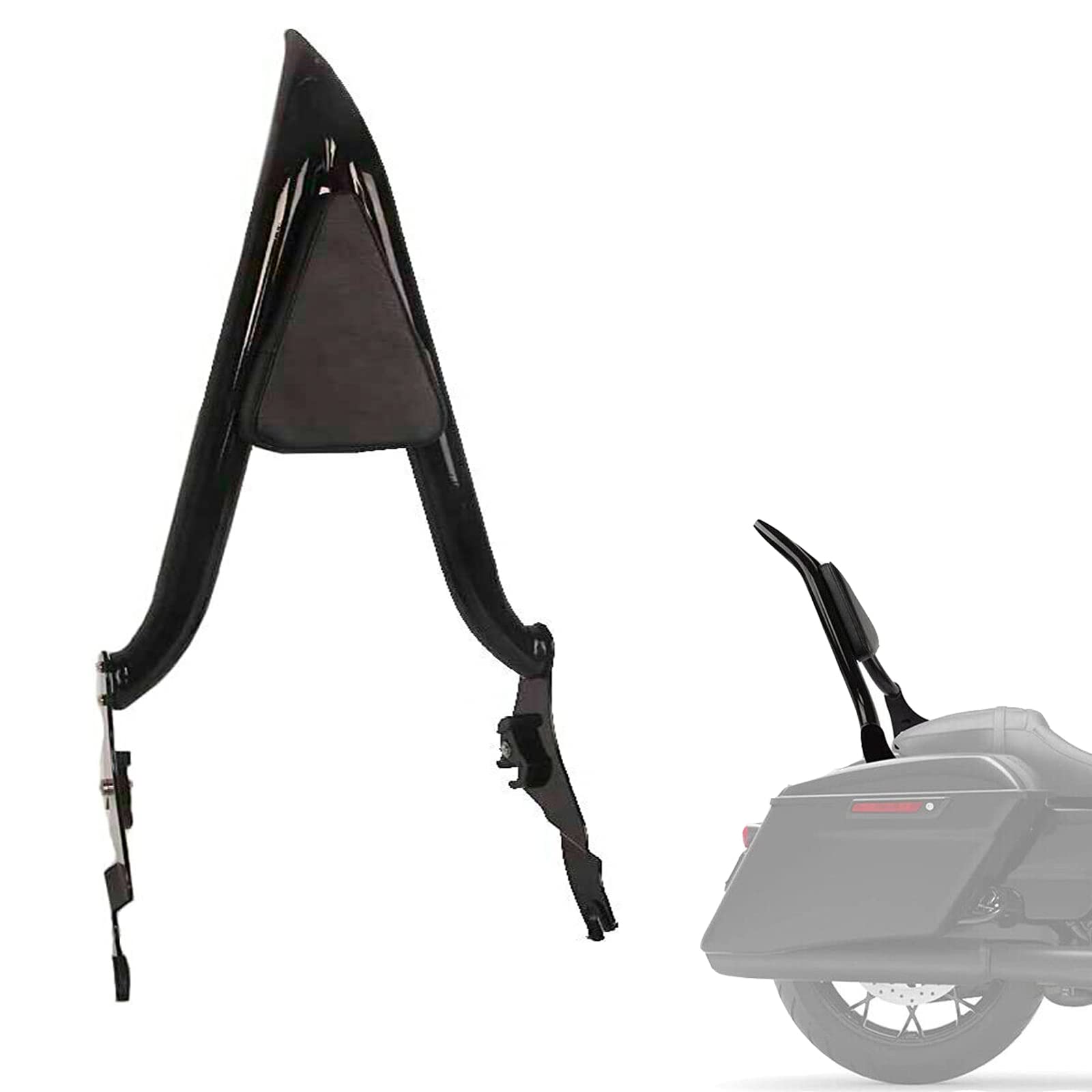 26'' Height Black Sissy Bar, Detachable Passenger Backrest Rear Pad Compatible for Harley Davidson Touring Models 2009-2023 Stre