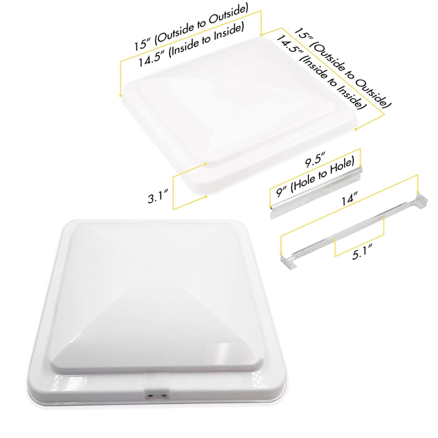 HTTMT- 2Pcs White 14'' x 14'' Replacement Impact-Resistant Motorhome RV Roof Vent Lid Cover Camper RV Trailer Ventline [P/N: ET-